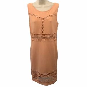 Event Eyelet Straight Sheath Dress L Peach Sleeveless Knee Length Scoop Neck